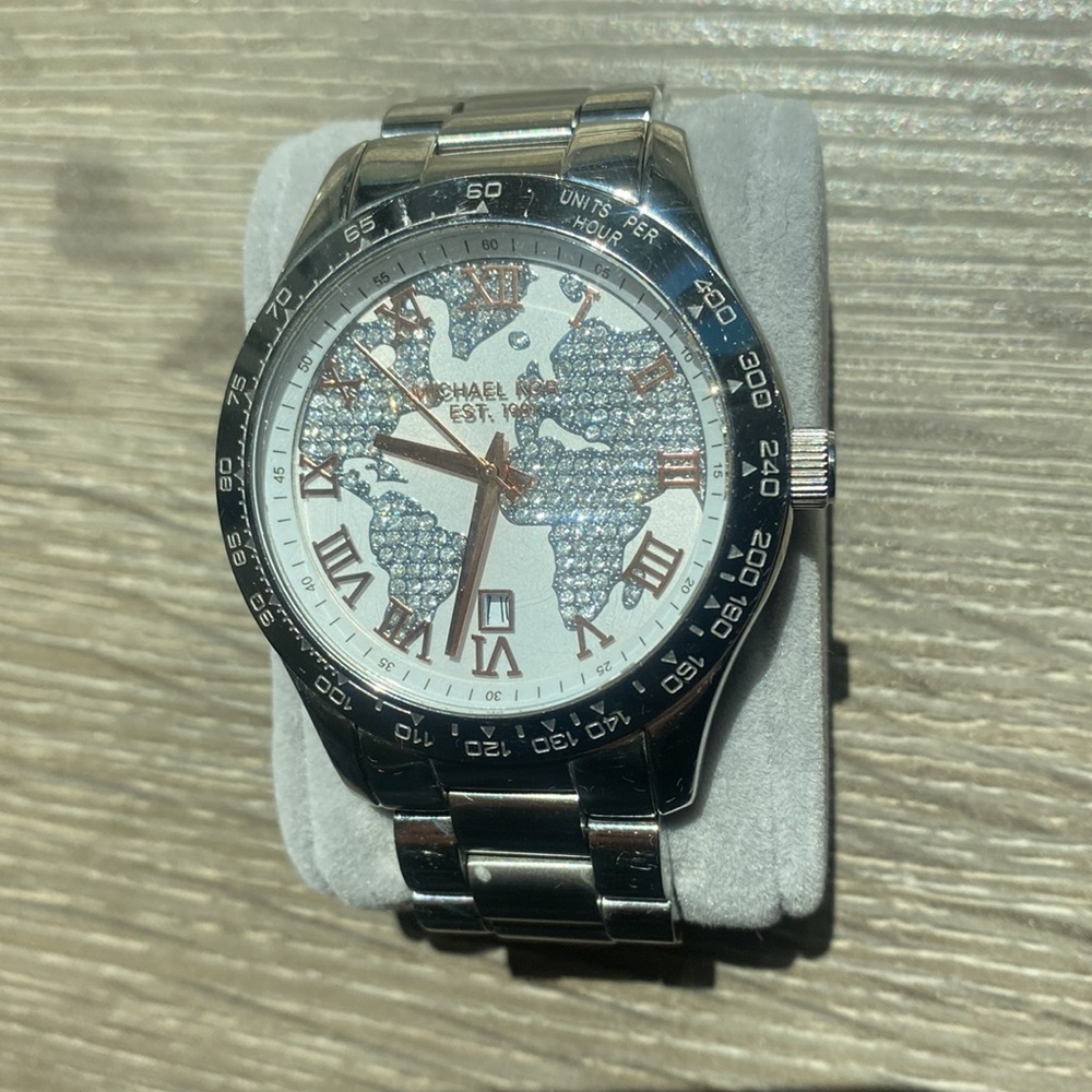 Michael Kors “Layton” World Map Pavé Watch